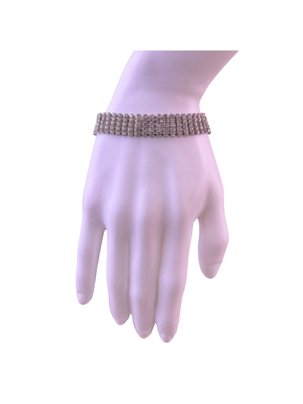 Vintage Silver Tone Womens Rhinestone Bracelet 5 Rows Adjustable Elegant Shiny